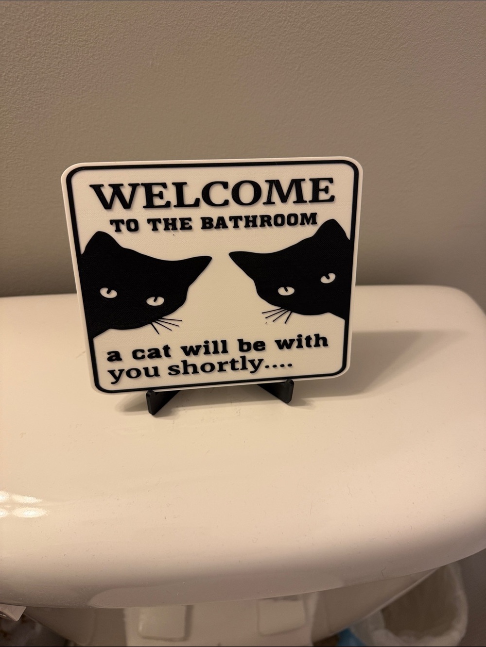 Welcome to the Bathroom Black & White Cat Sign - Picture 5 of 5